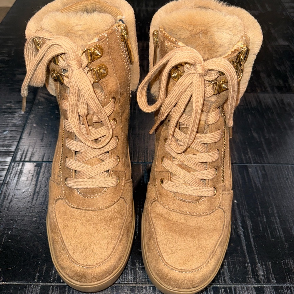 Guess Tan Women's Fur-Lined Sneakers